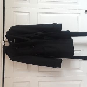 Charcoal Trench Coat with hood, belt and toggle details